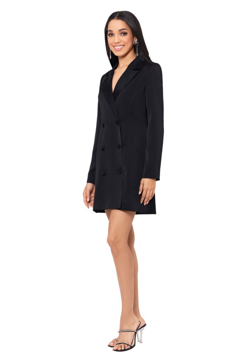 Womens Long Sleeve Solid Blazer Dress