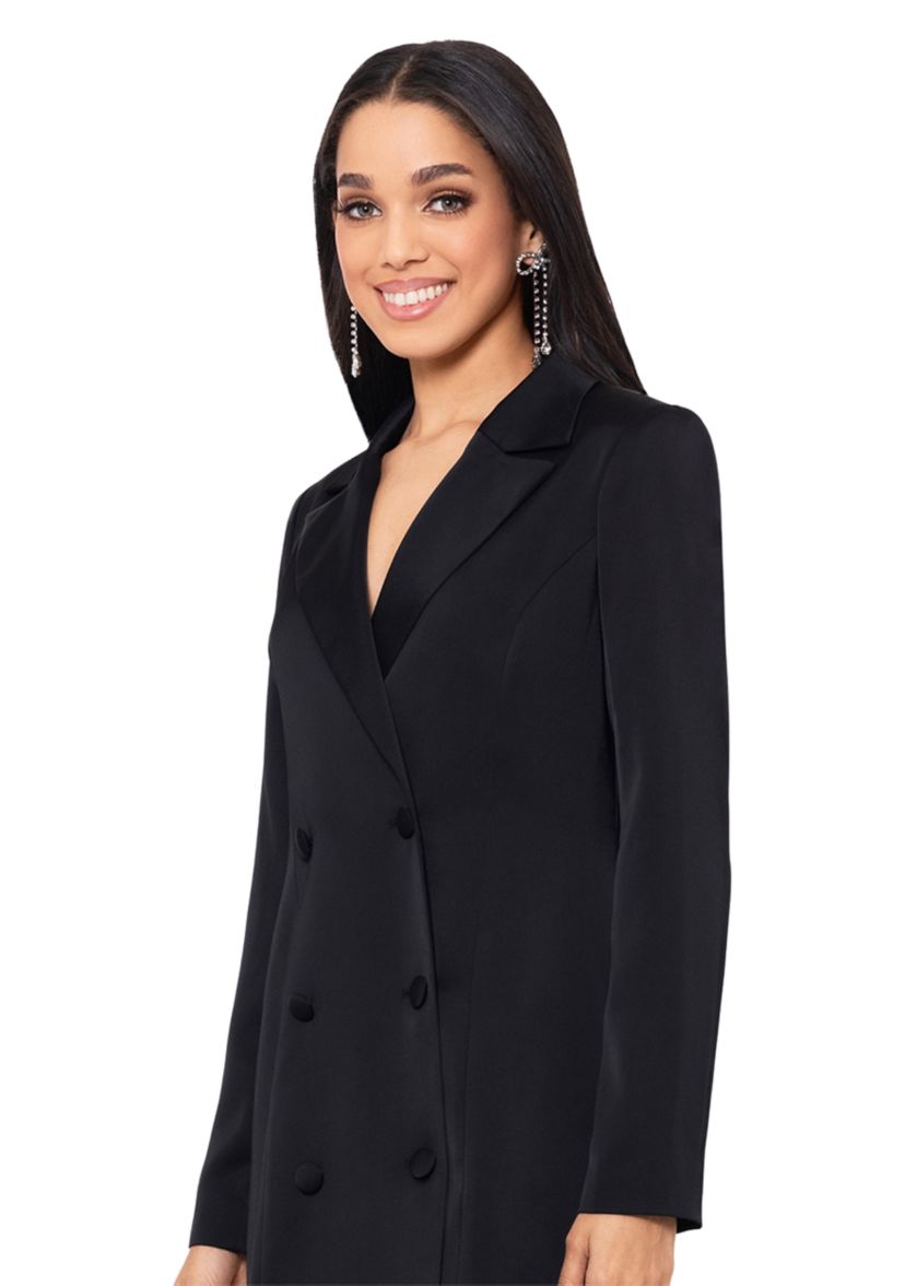 Womens Long Sleeve Solid Blazer Dress