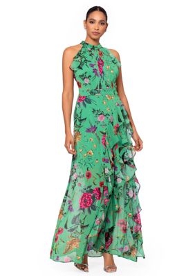 Women's Halter Sleeveless Fit and Flare Floral Maxi Dress