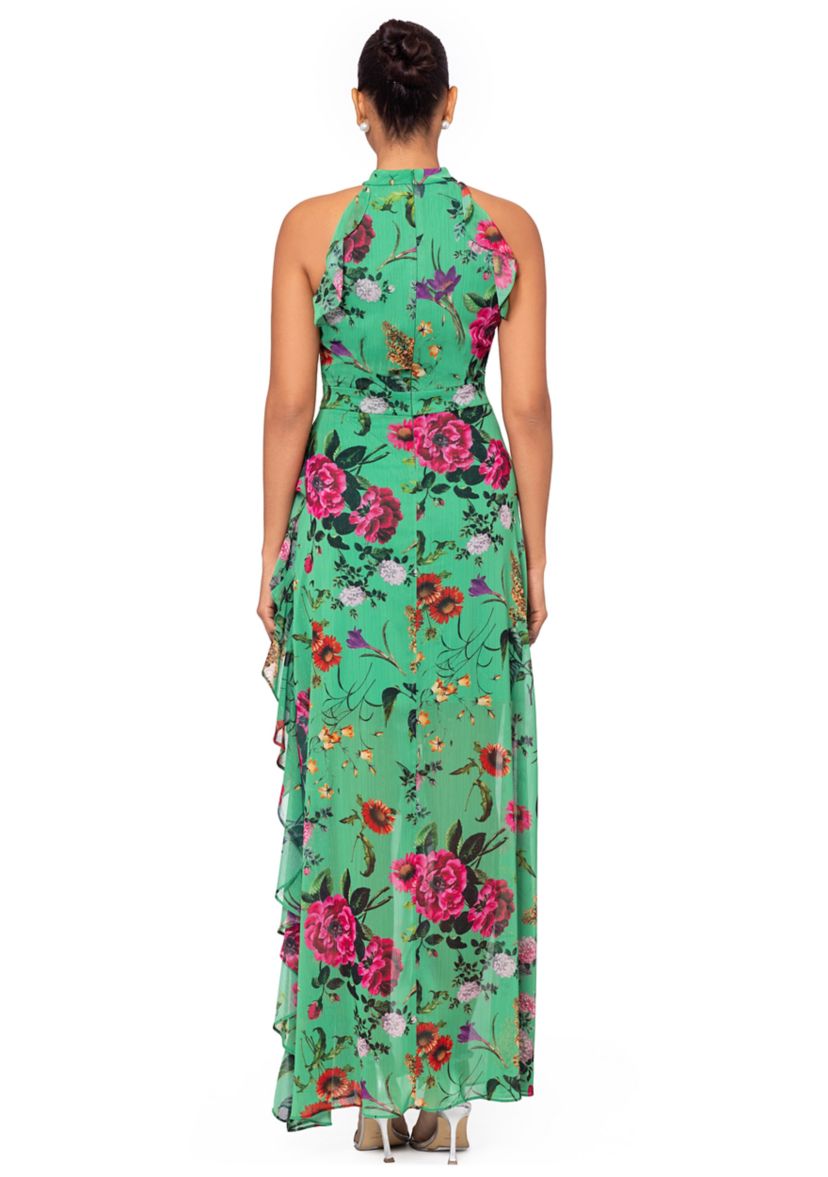Womens Halter Sleeveless Fit and Flare Floral Maxi Dress