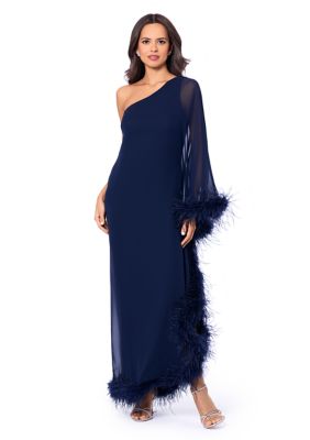 Women's One Shoulder Feather Trim Gown