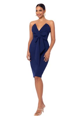 Women's Scuba Crepe Strapless V-Bow Dress