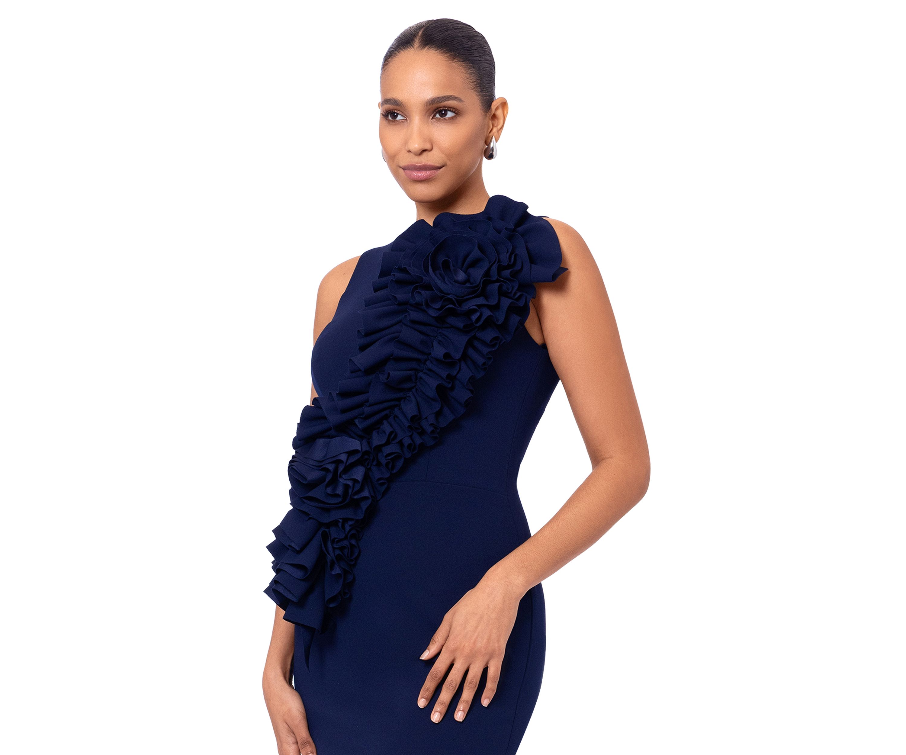 Womens Sleeveless Ruffle Body Solid Sheath Dress