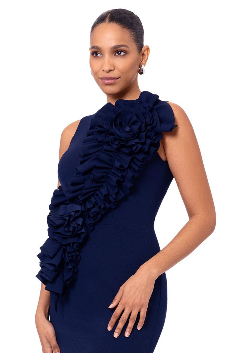Womens Sleeveless Ruffle Body Solid Sheath Dress