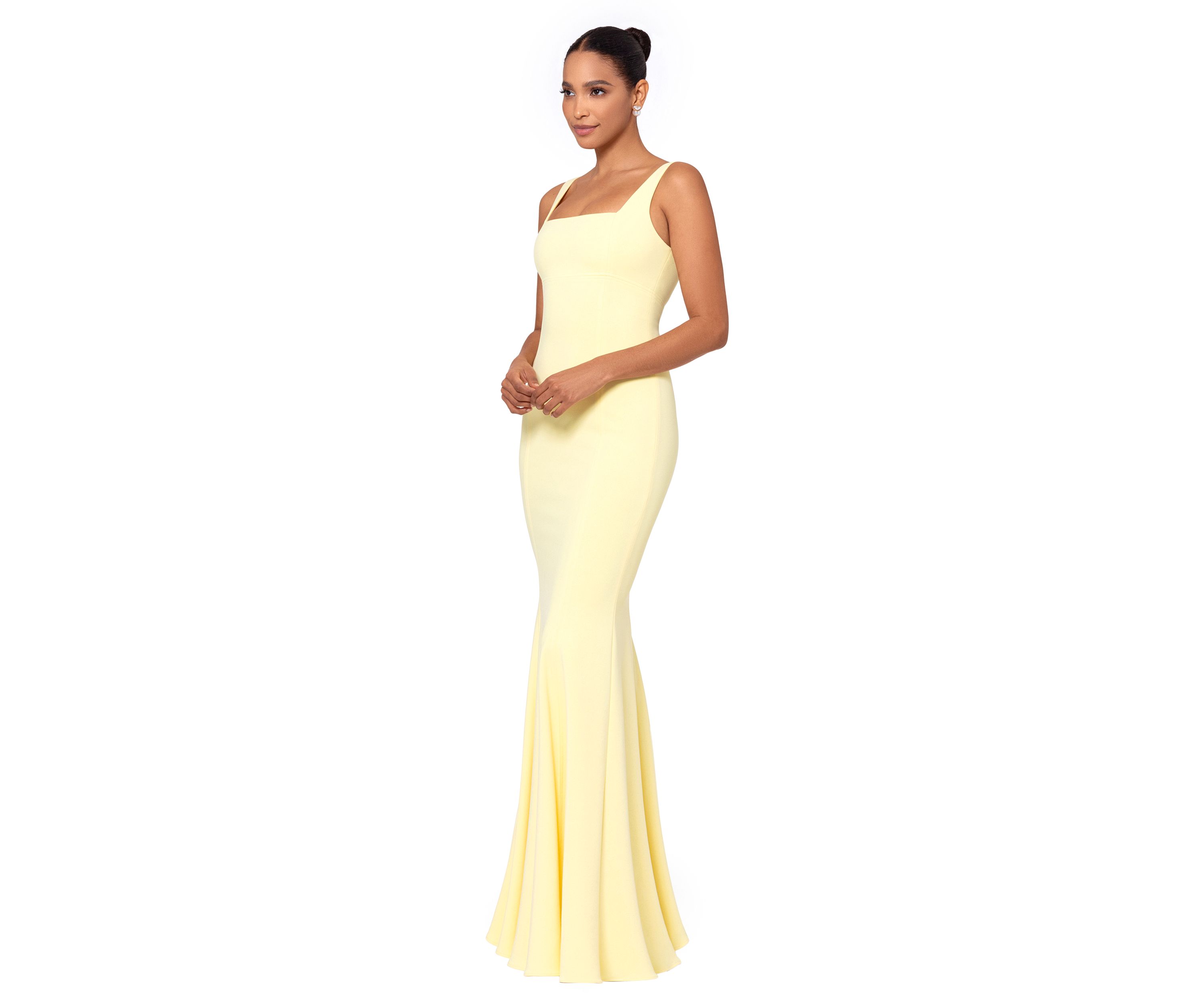 Womens Sleeve Square Neck Solid Slim Gown