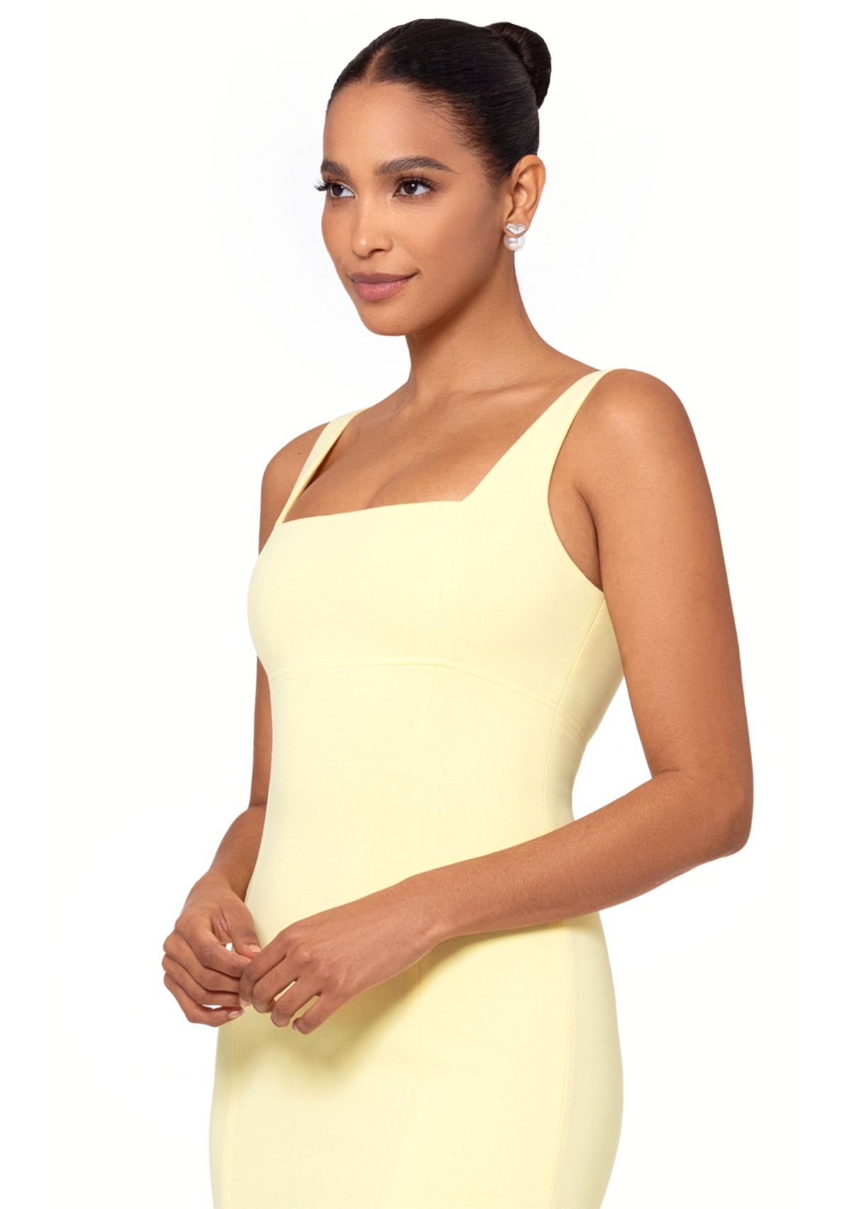 Womens Sleeve Square Neck Solid Slim Gown