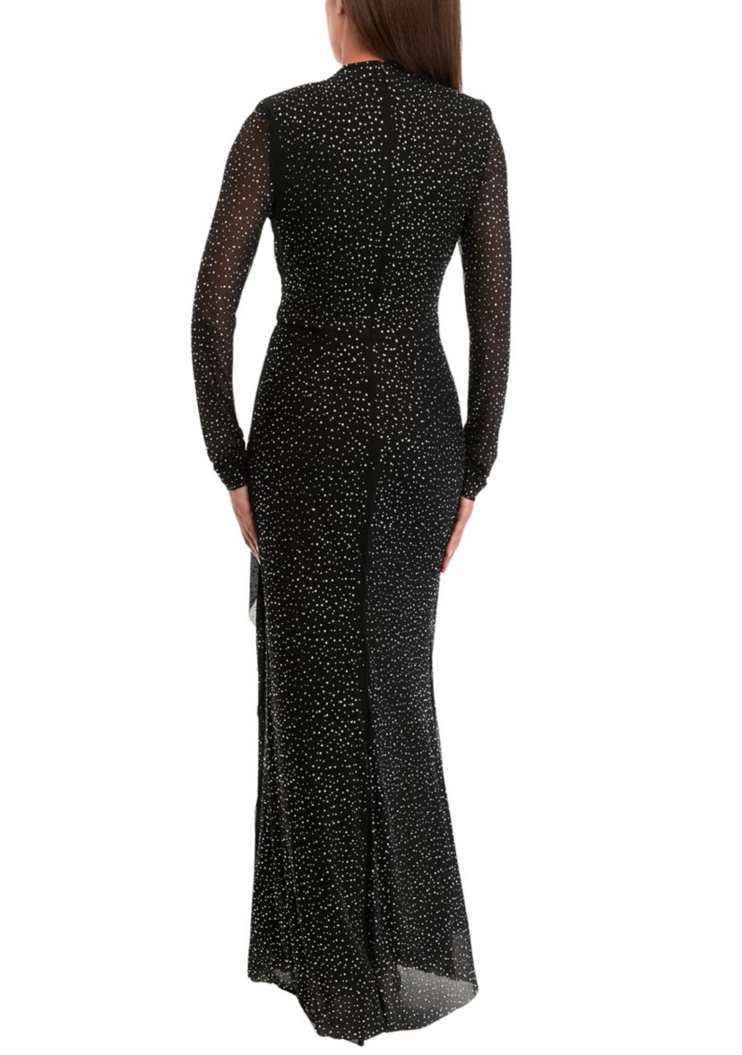 Womens Long Sleeve Sequin Side Scrunch Gown
