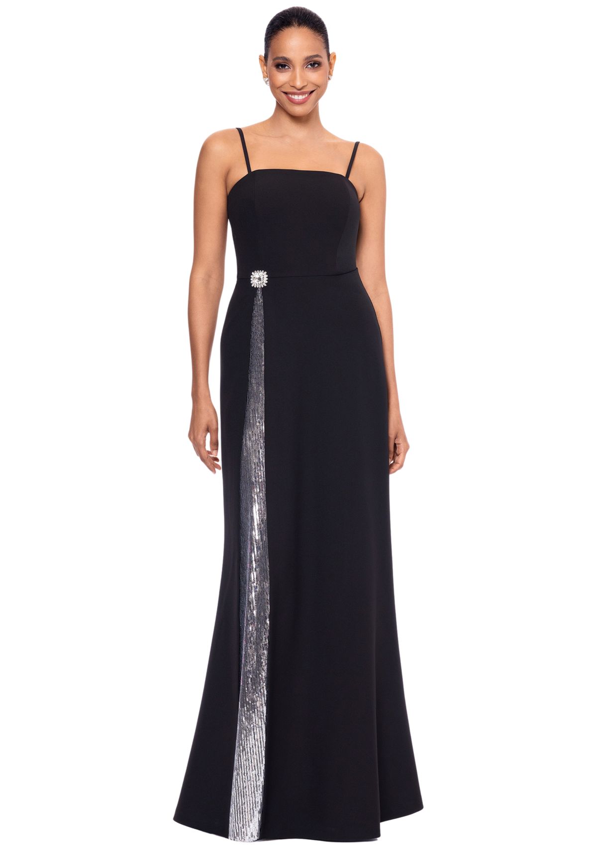 Womens Sleeveless Sequin Detail Scuba Gown