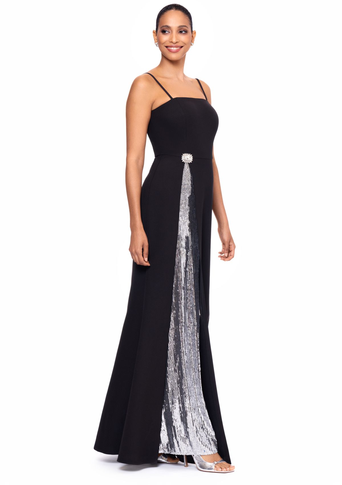 Womens Sleeveless Sequin Detail Scuba Gown