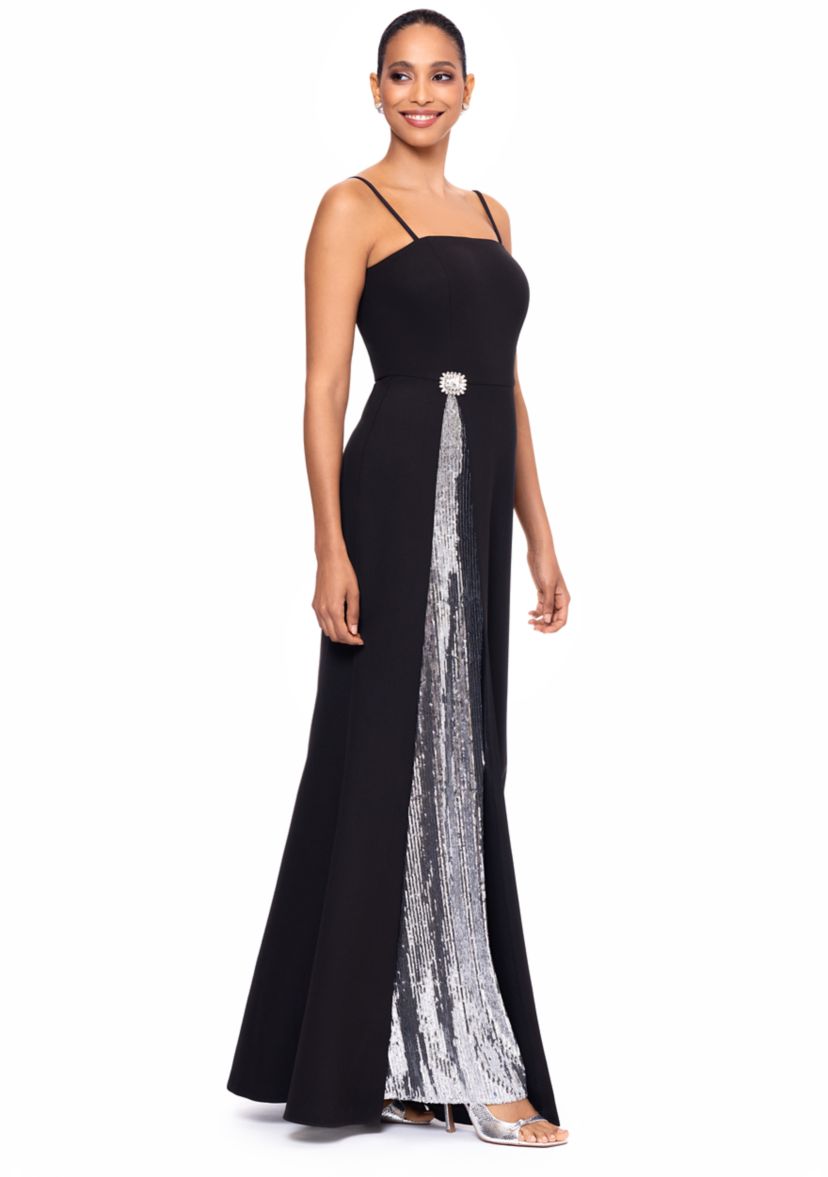 Womens Sleeveless Sequin Detail Scuba Gown
