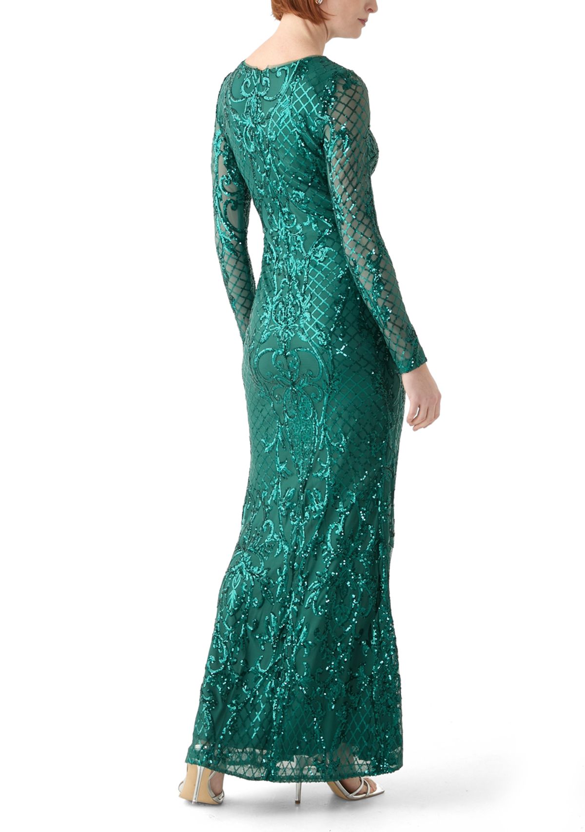 Womens Long Sleeve Sequin Gown 