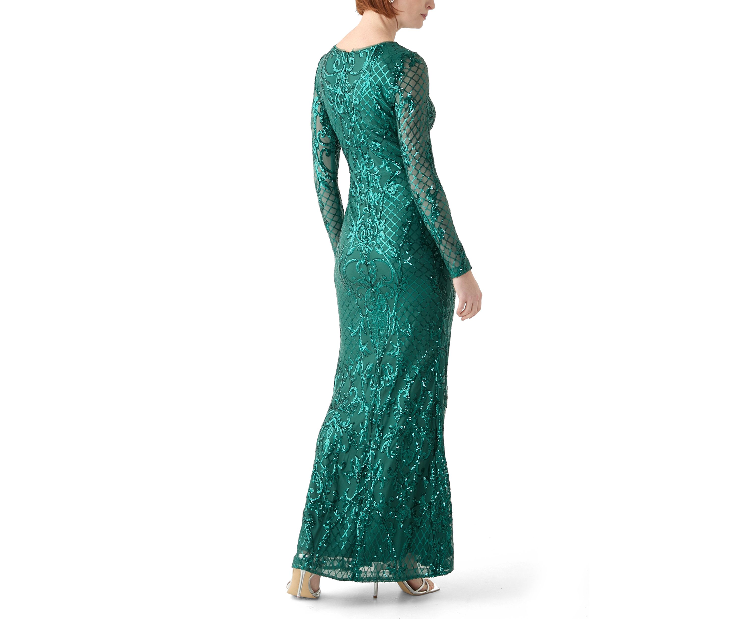 Womens Long Sleeve Sequin Gown 