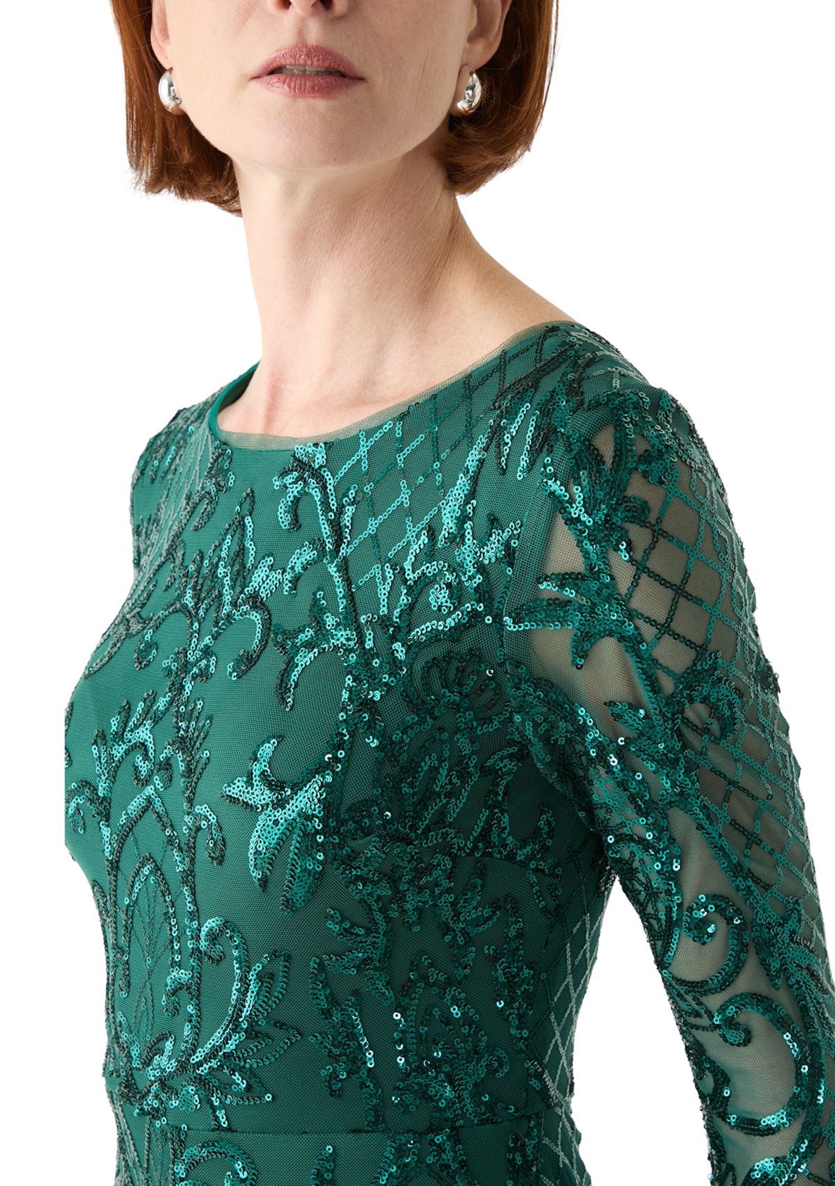 Womens Long Sleeve Sequin Gown 