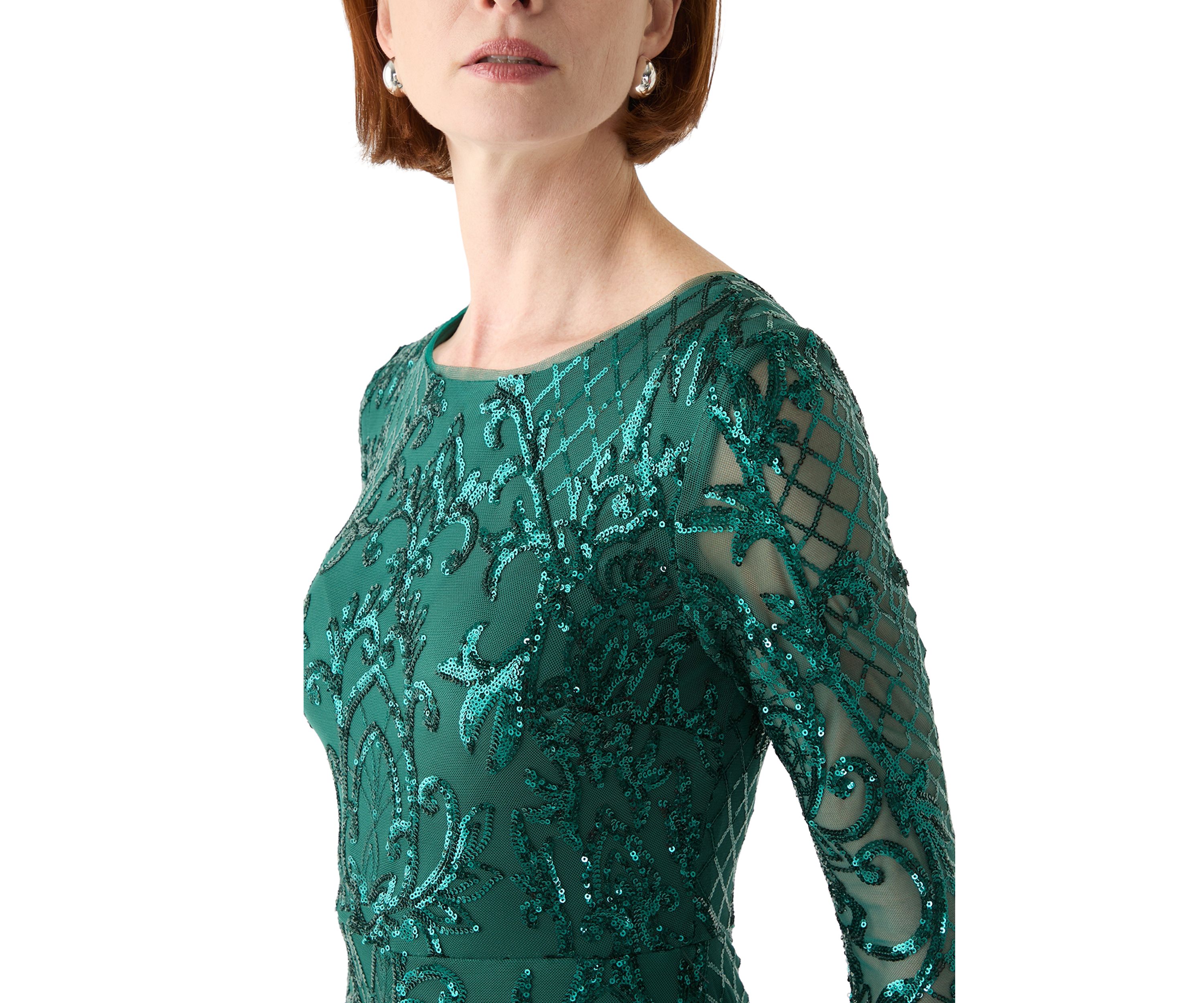Womens Long Sleeve Sequin Gown 