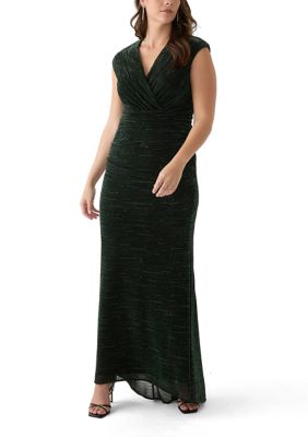 Betsy & Adam Women's Short Sleeve V-Neck Printed Sheath Gown, 8