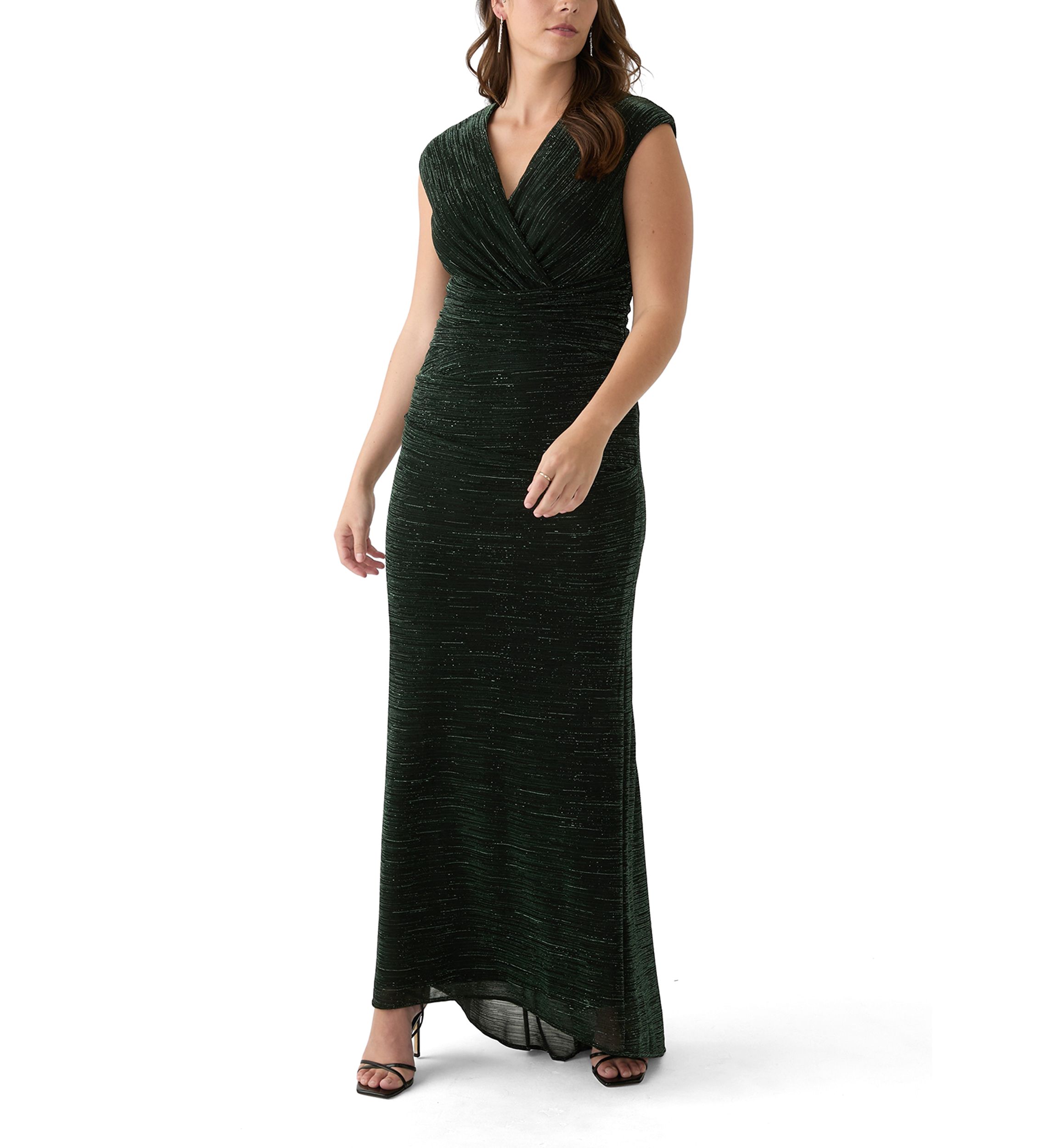 Womens Short Sleeve V-Neck Printed Sheath Gown