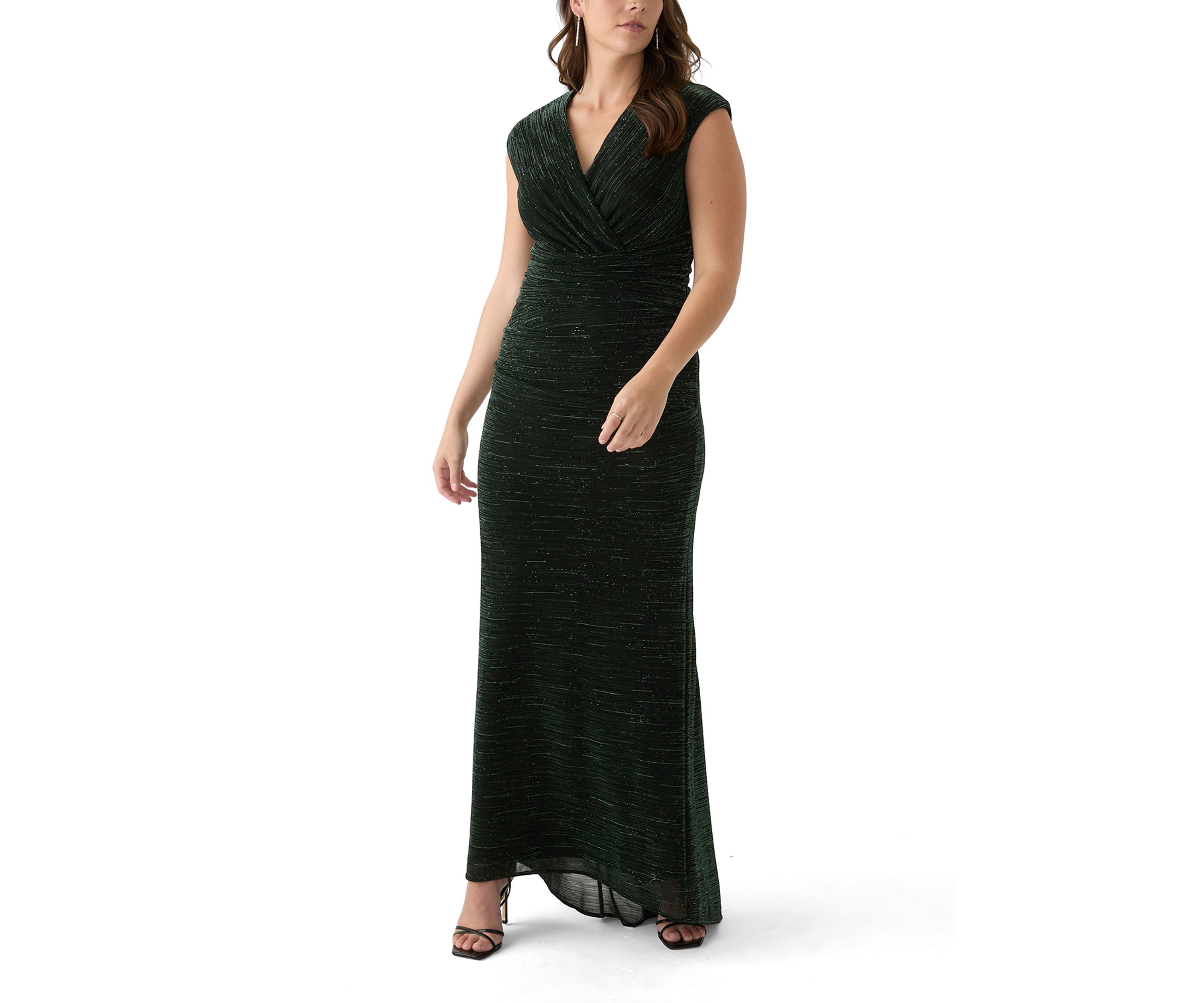 Womens Short Sleeve V-Neck Printed Sheath Gown