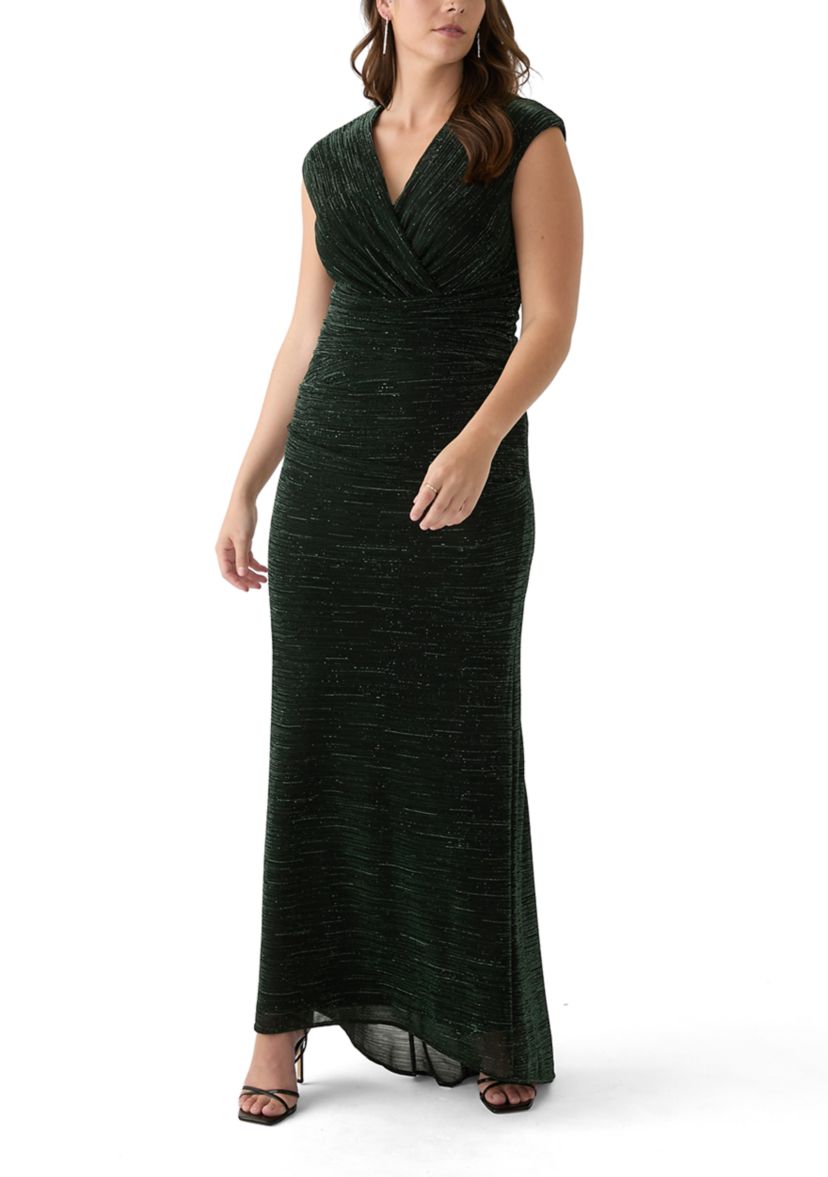 Womens Short Sleeve V-Neck Printed Sheath Gown