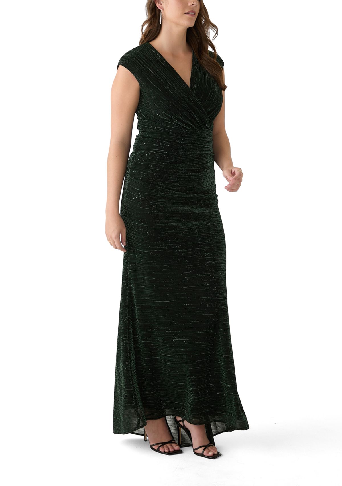 Womens Short Sleeve V-Neck Printed Sheath Gown