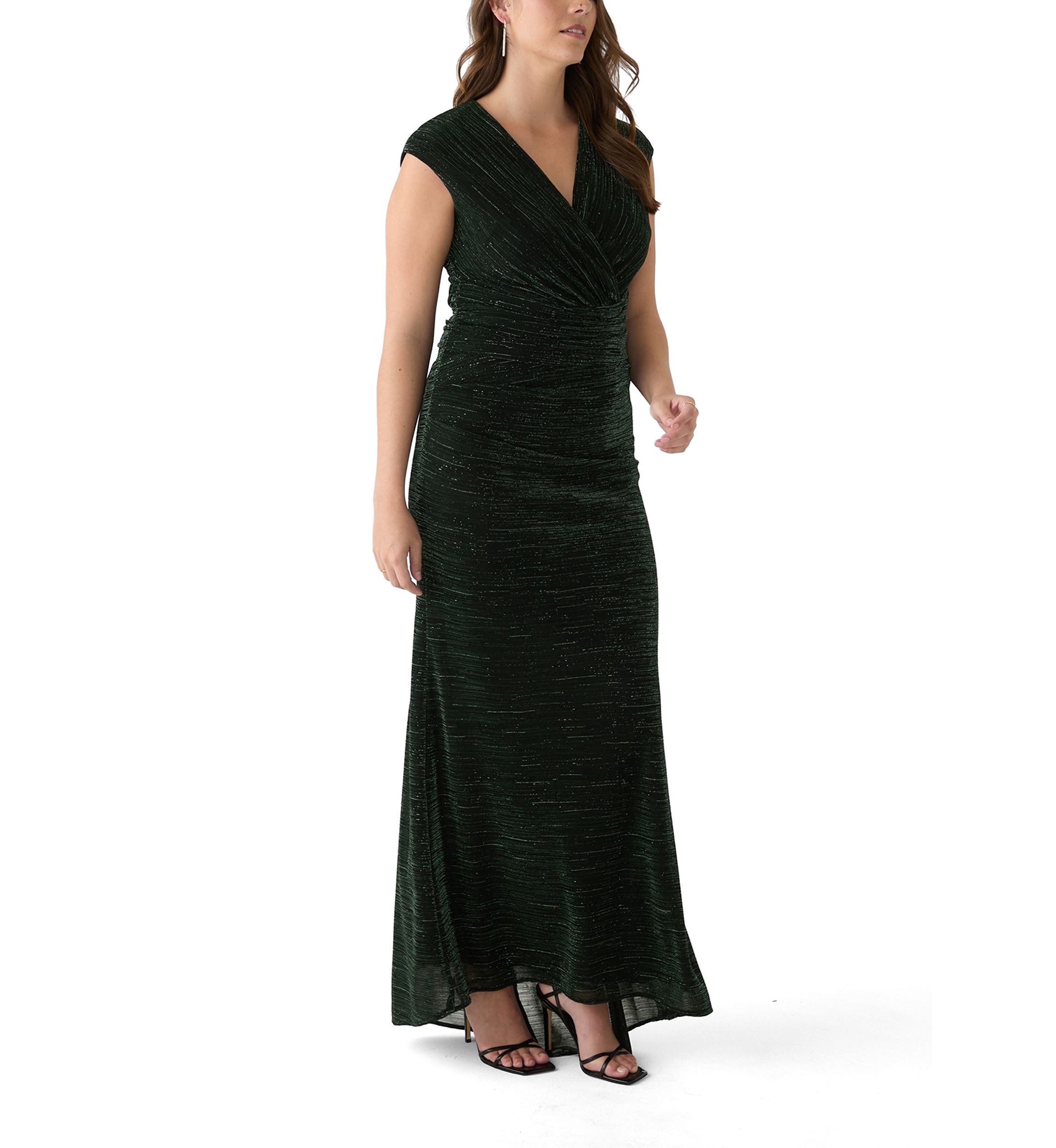 Womens Short Sleeve V-Neck Printed Sheath Gown