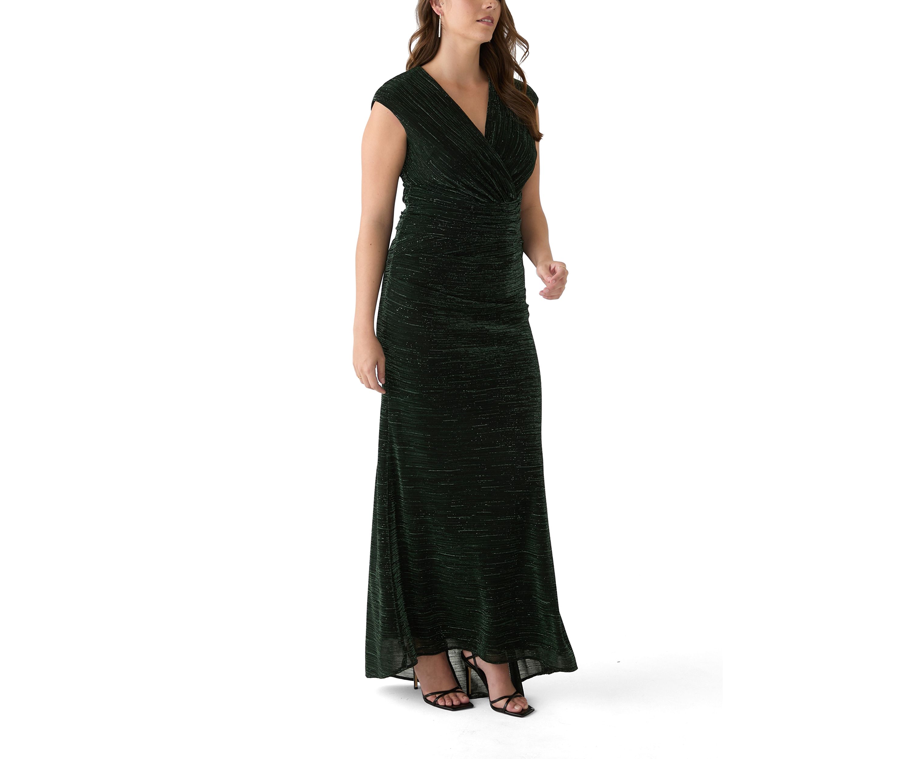 Womens Short Sleeve V-Neck Printed Sheath Gown