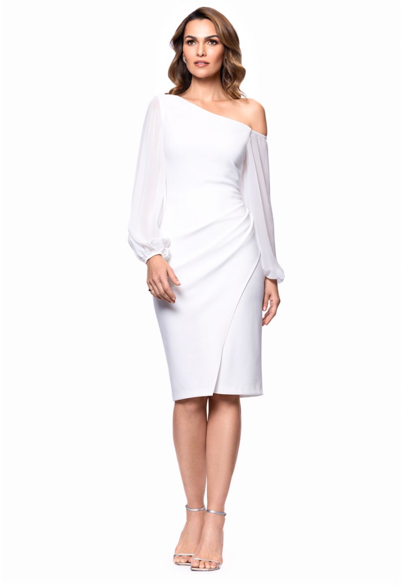 Womens Long Sleeve Asymmetrical Ruched Sheath Dress