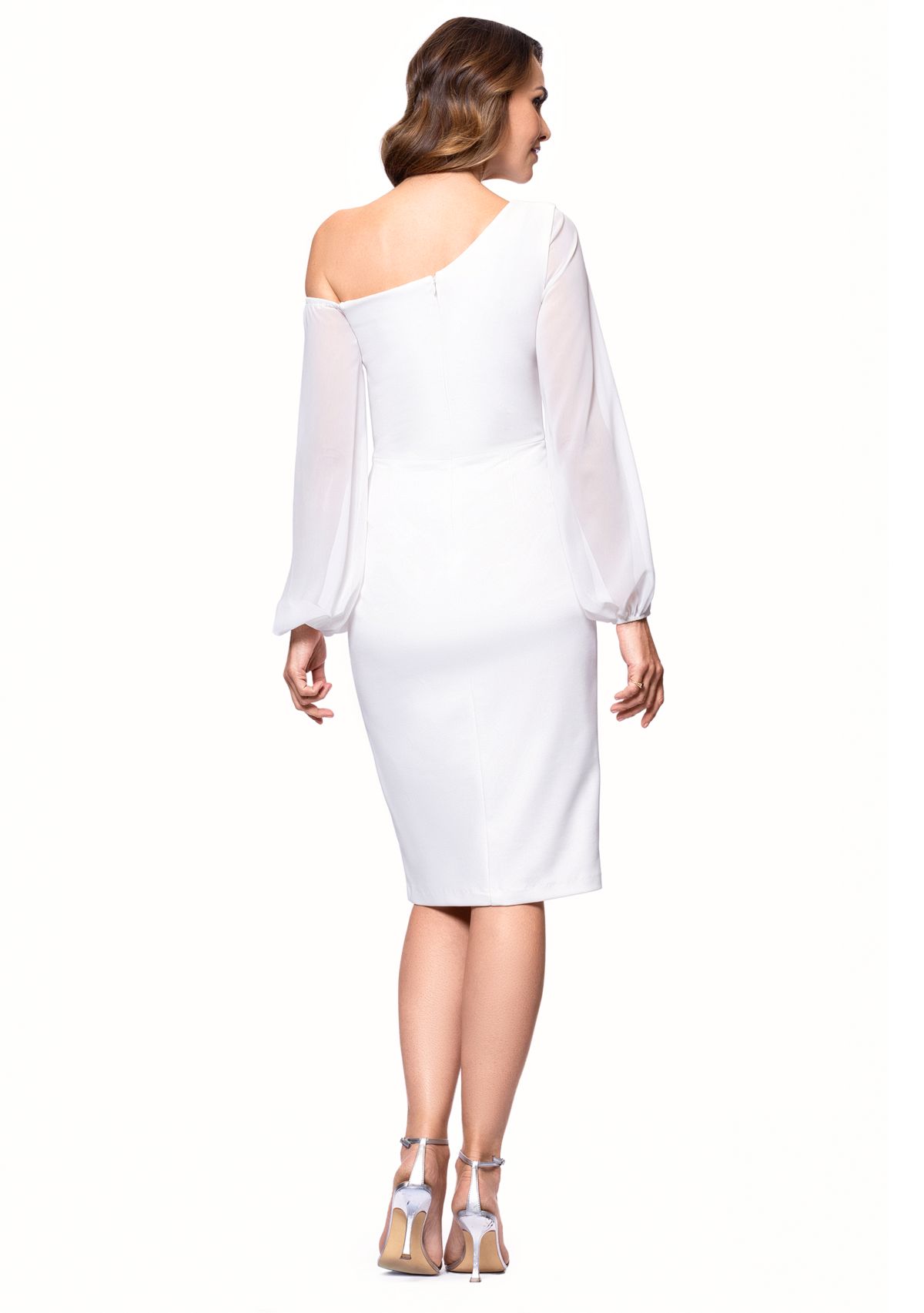 Womens Long Sleeve Asymmetrical Ruched Sheath Dress