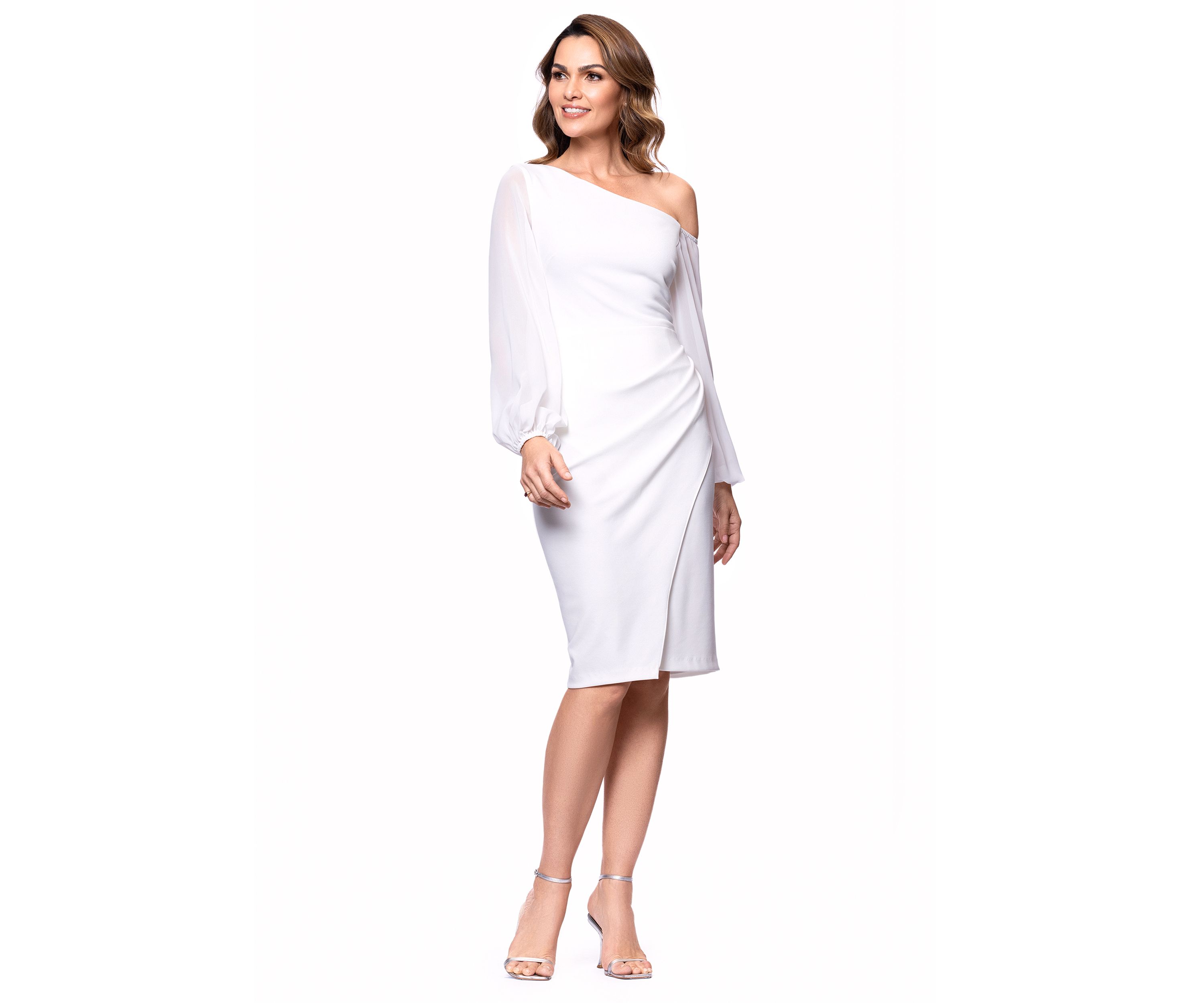 Womens Long Sleeve Asymmetrical Ruched Sheath Dress
