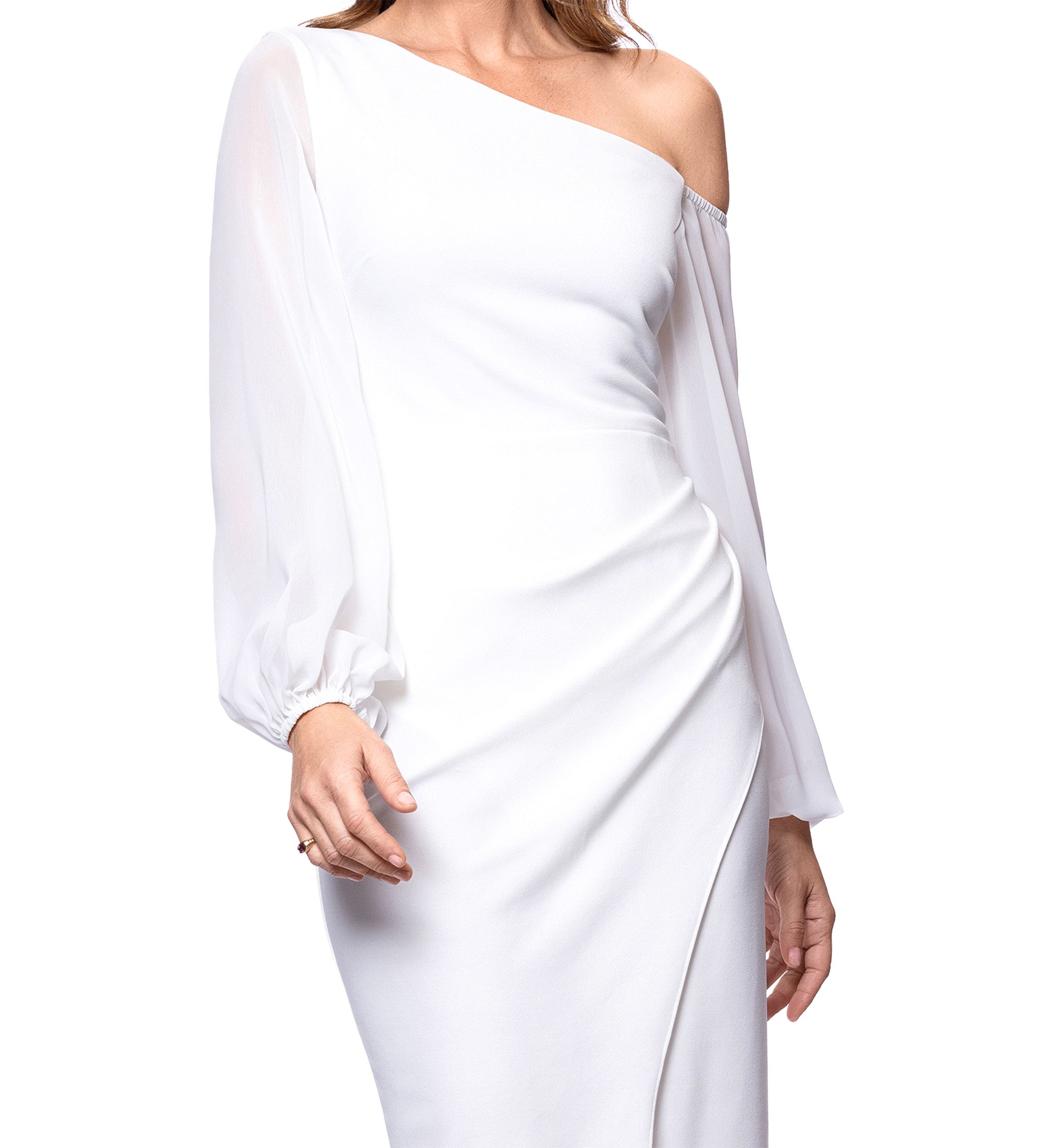 Womens Long Sleeve Asymmetrical Ruched Sheath Dress