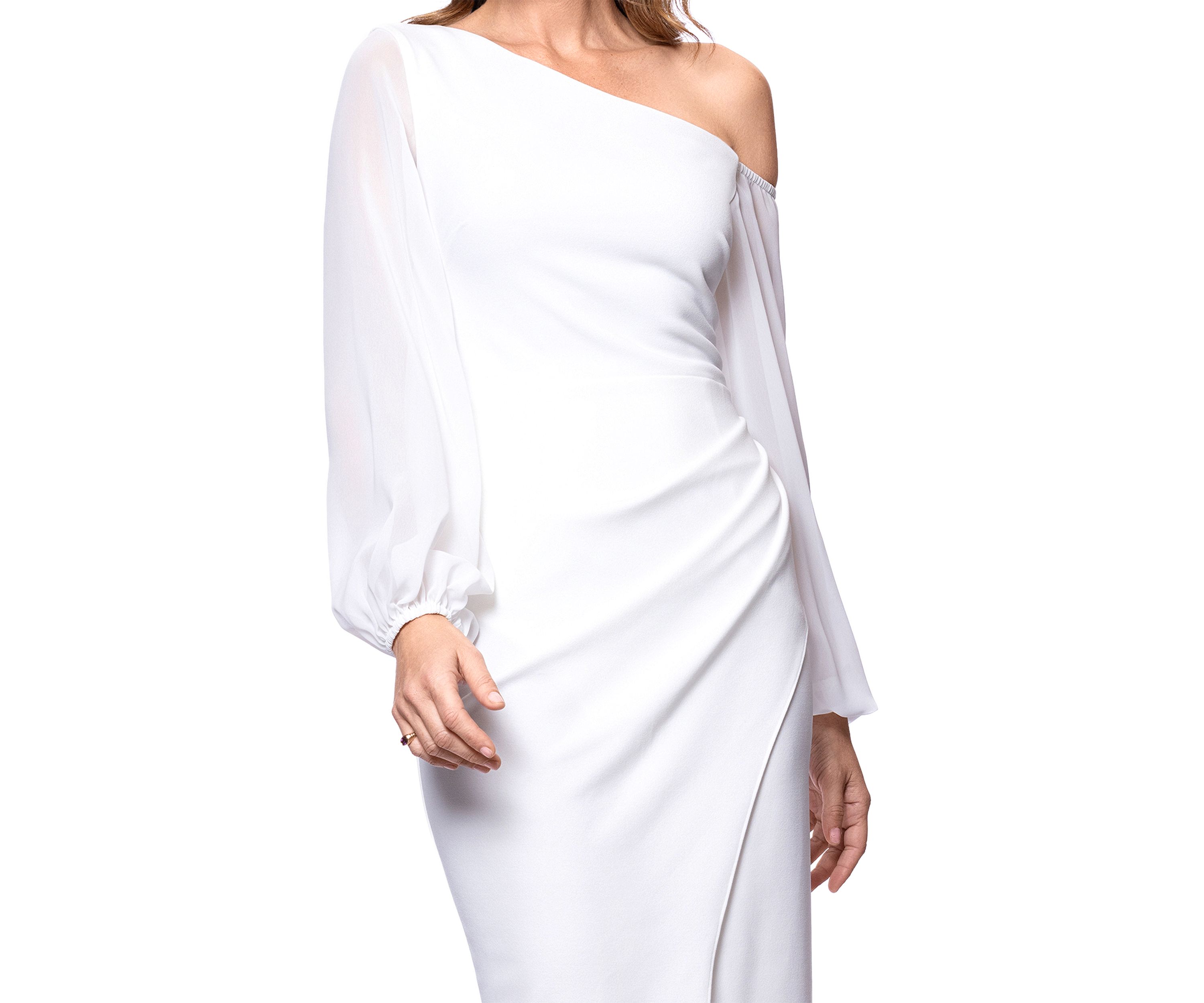 Womens Long Sleeve Asymmetrical Ruched Sheath Dress