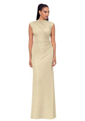Betsy & Adam Women's Cap Sleeve High Neck Solid Gown, 8