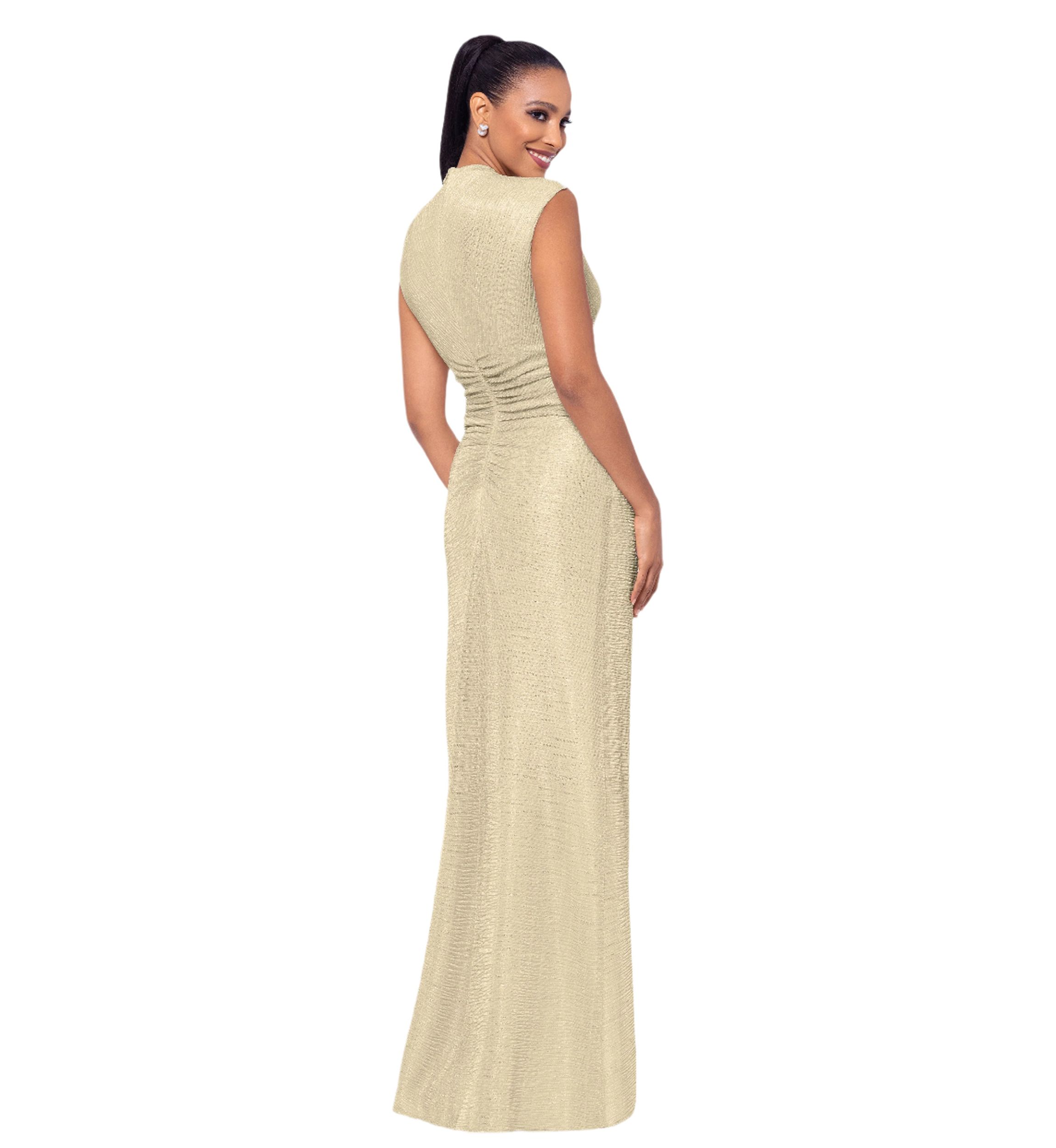 Womens Cap Sleeve High Neck Solid Gown 