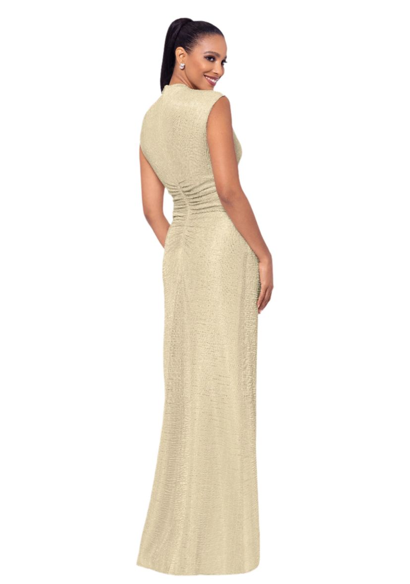 Womens Cap Sleeve High Neck Solid Gown 