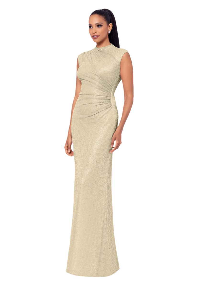 Womens Cap Sleeve High Neck Solid Gown 