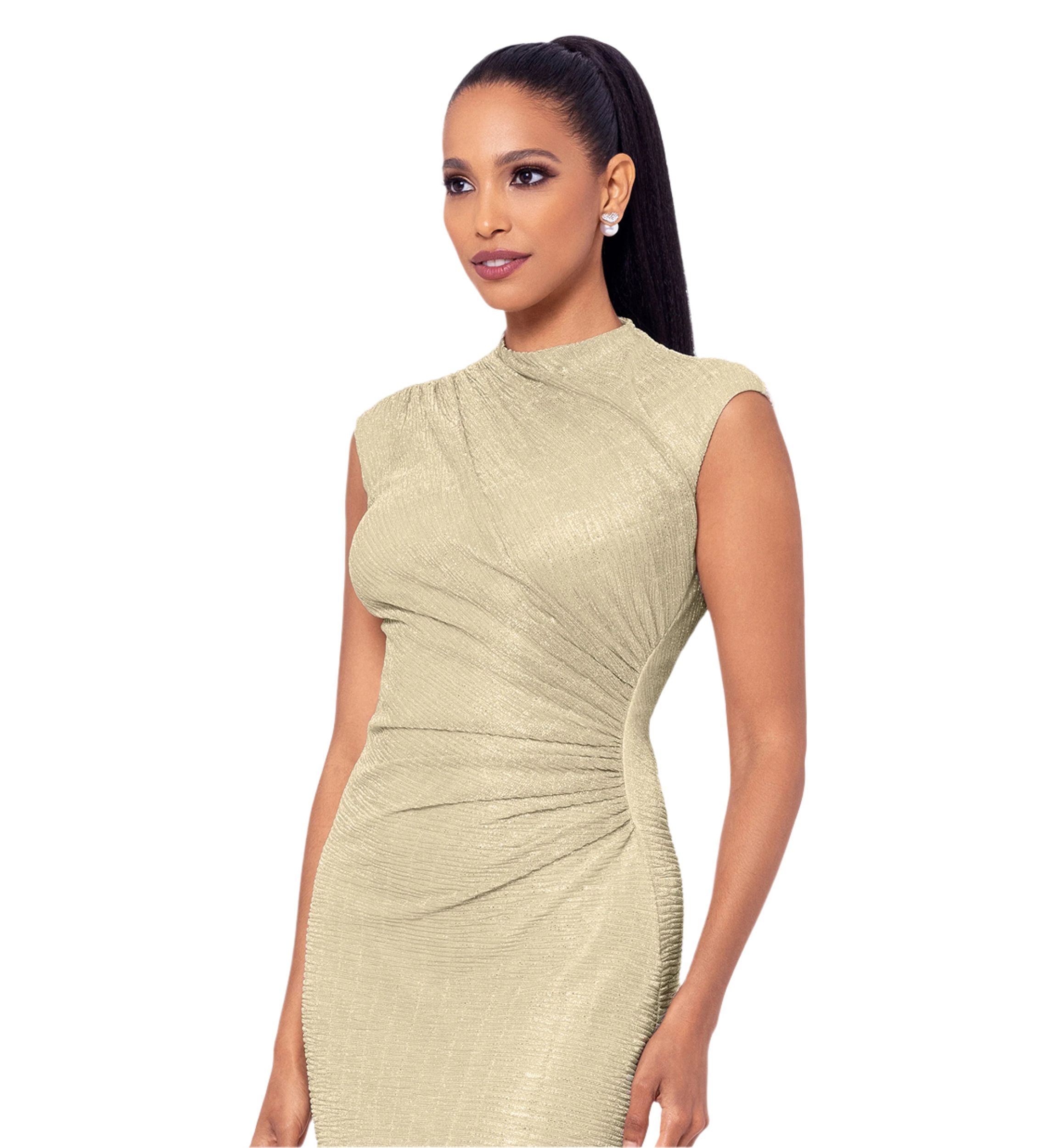 Womens Cap Sleeve High Neck Solid Gown 