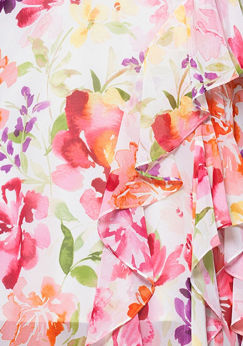 Womens Sleeveless Floral Printed Chiffon Gown