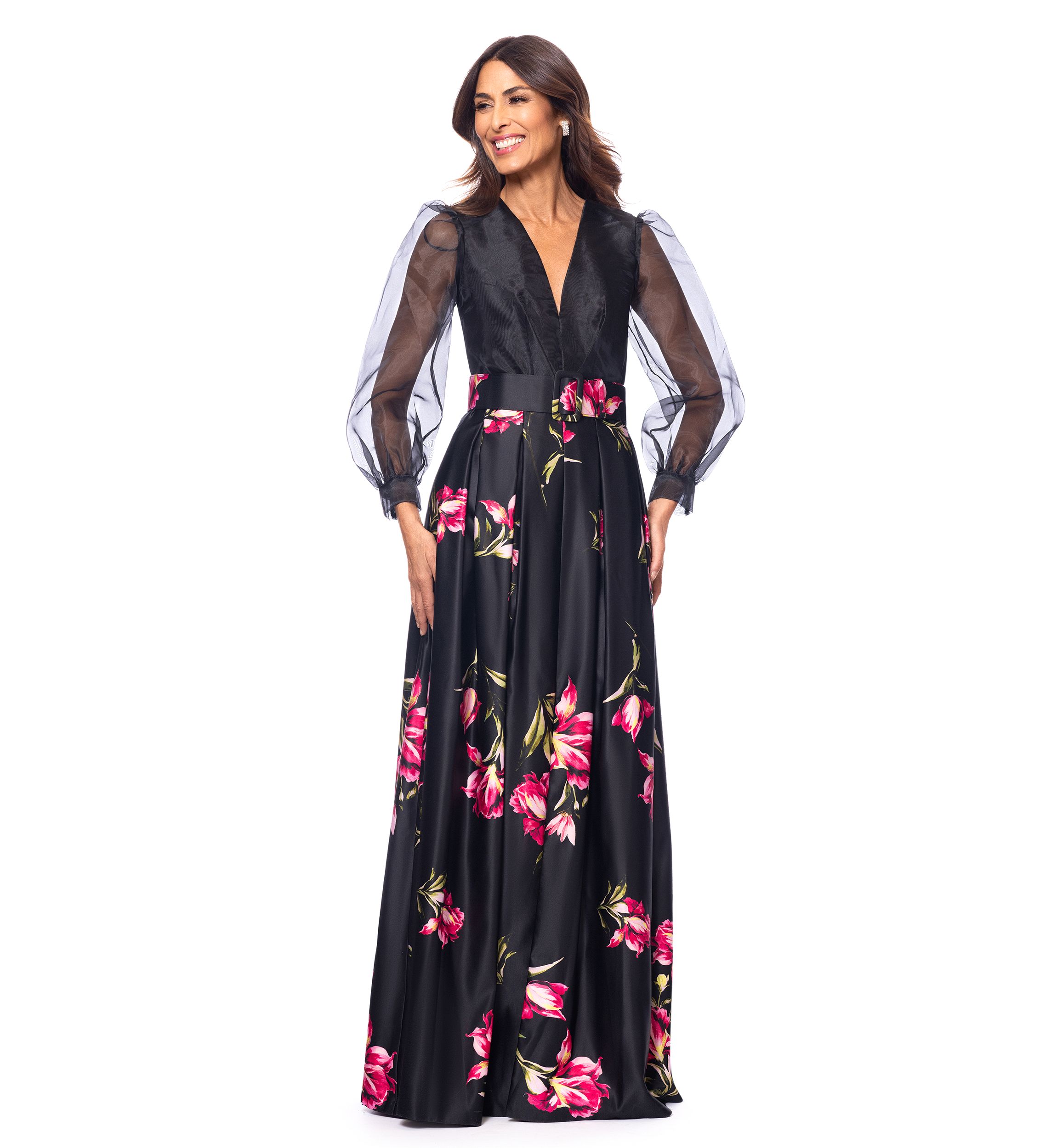Womens Floral Printed Organza Gown