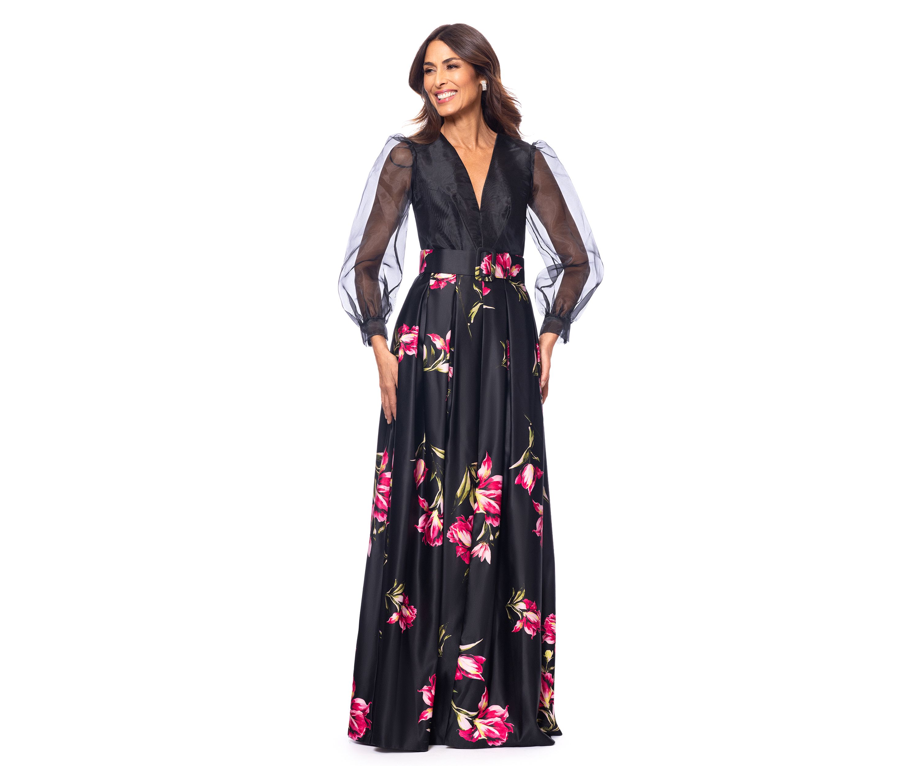 Womens Floral Printed Organza Gown