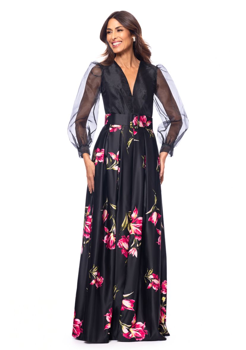 Womens Floral Printed Organza Gown