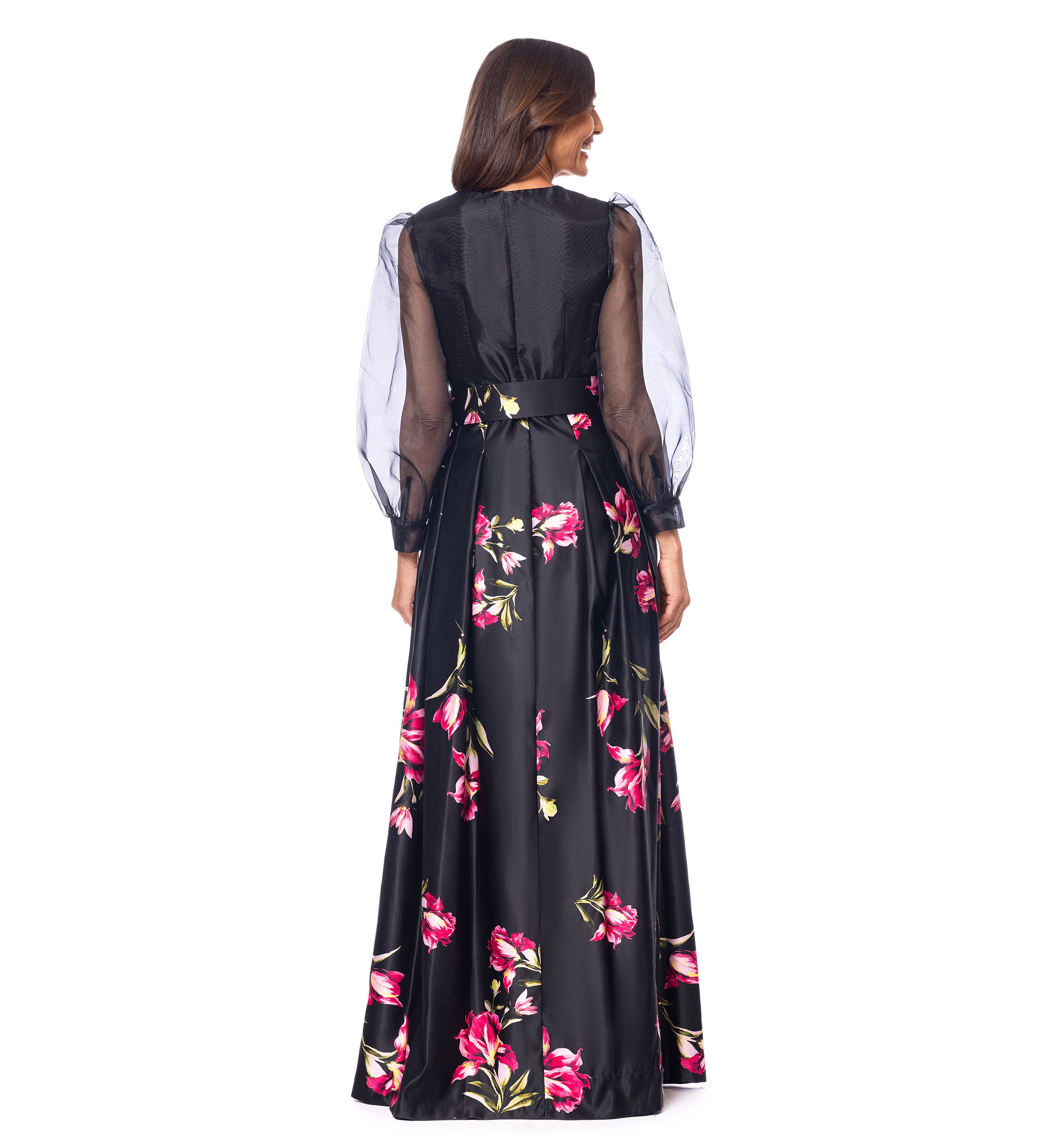 Womens Floral Printed Organza Gown