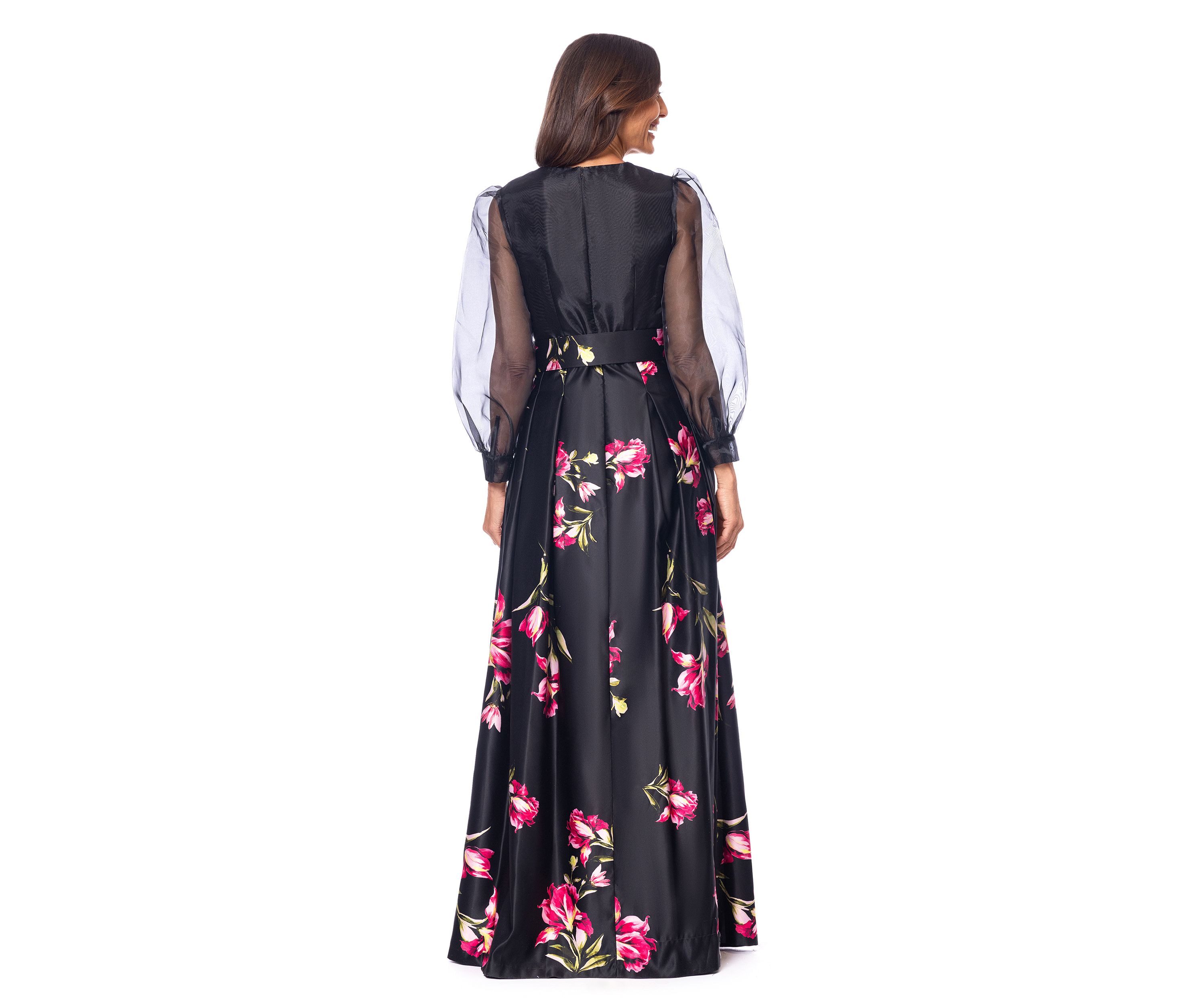 Womens Floral Printed Organza Gown