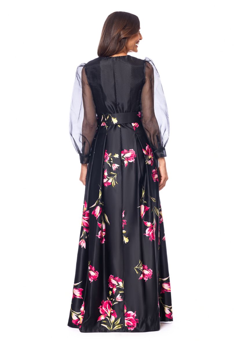 Womens Floral Printed Organza Gown