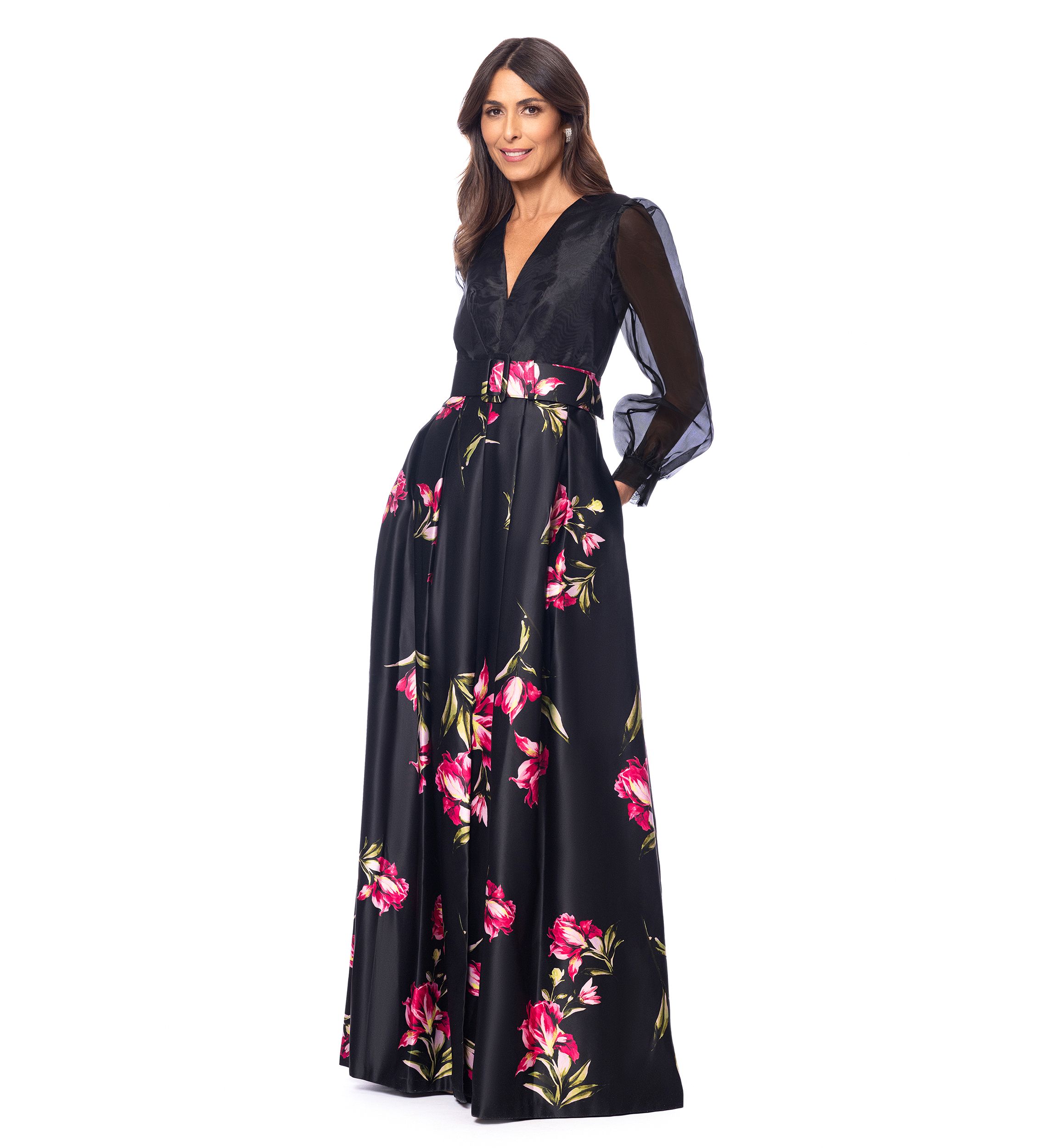 Womens Floral Printed Organza Gown