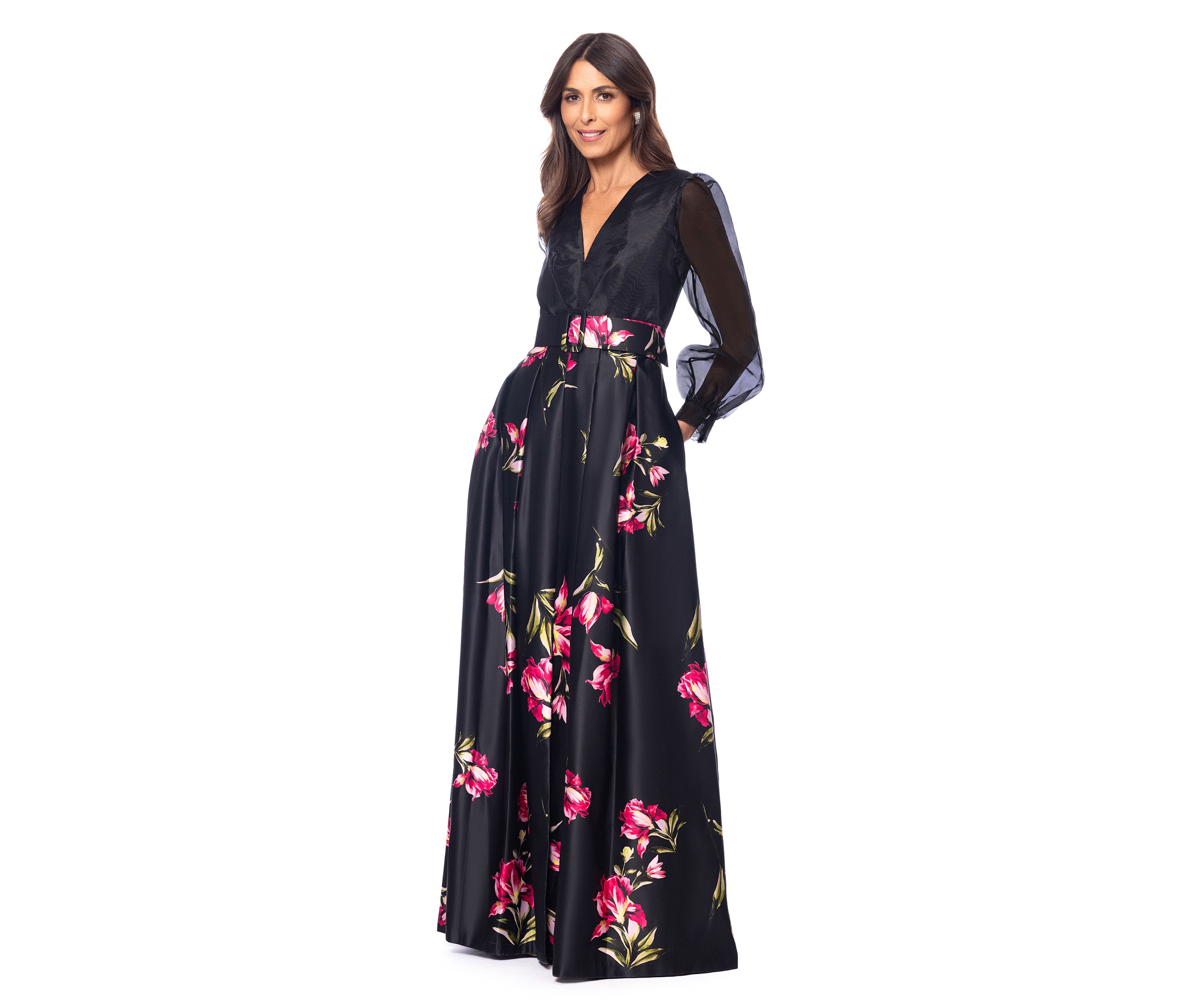 Womens Floral Printed Organza Gown