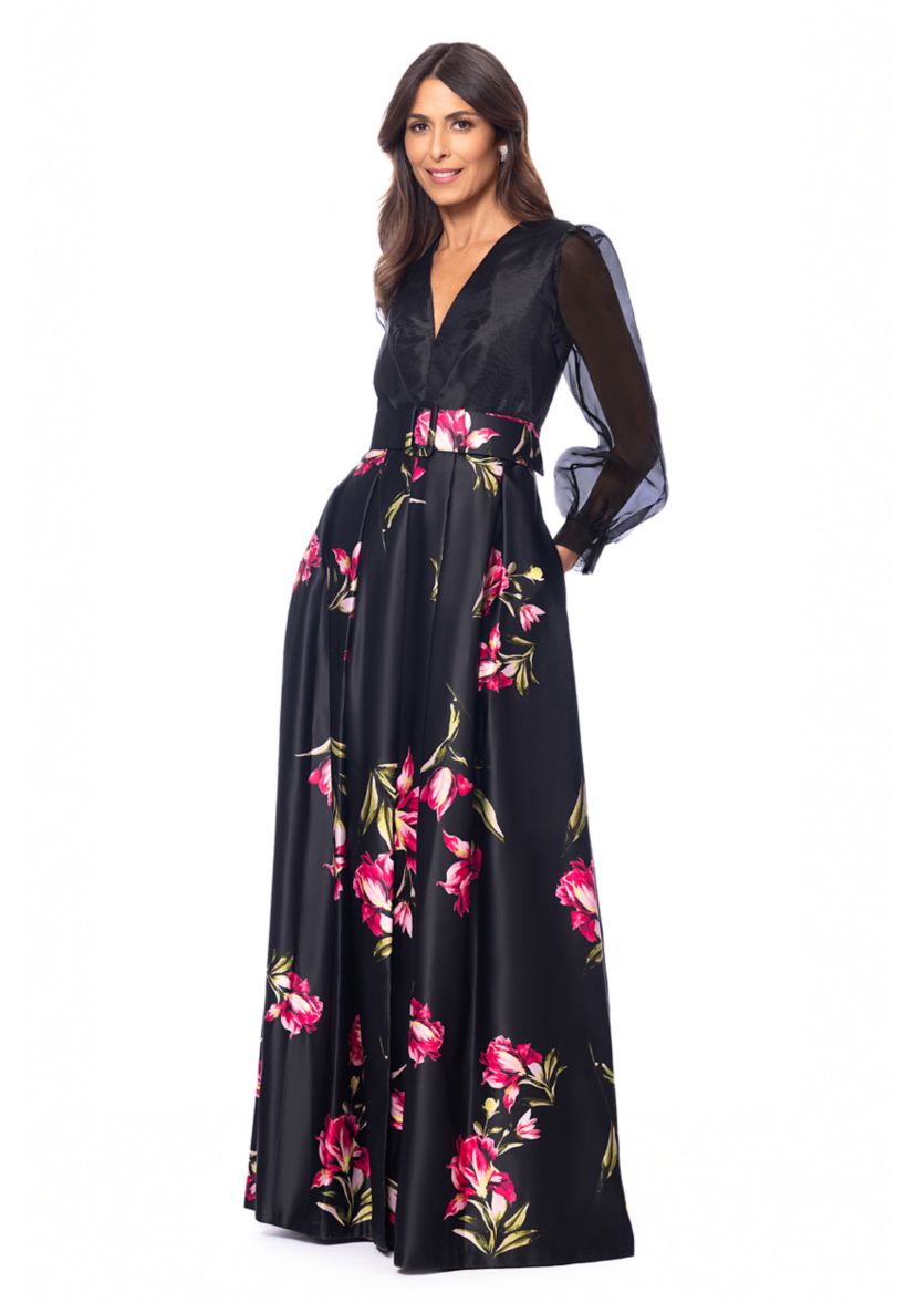 Womens Floral Printed Organza Gown