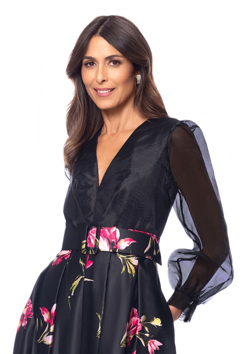 Womens Floral Printed Organza Gown