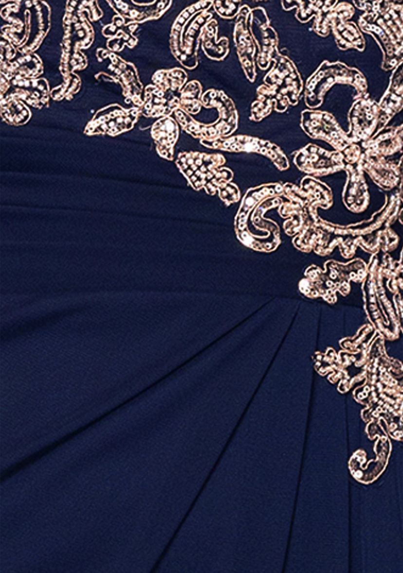 Womens Cape Sleeve Crew Neck Appliqué Gown