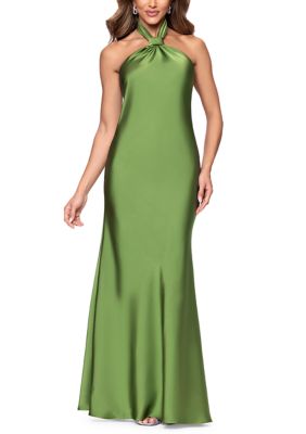 betsy adams green dress & Adam Women's Sleeveless Halter Satin Gown Formal gown