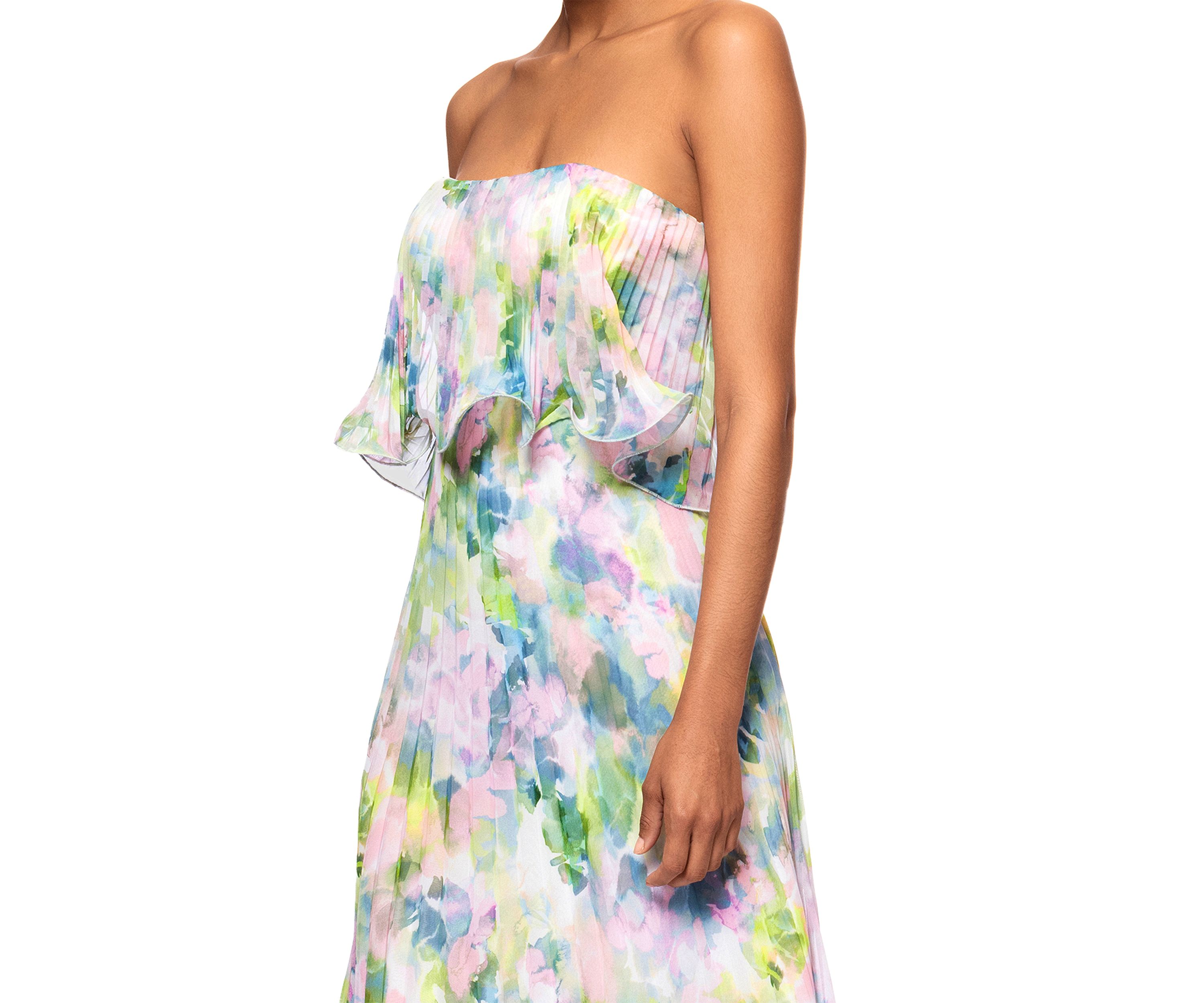 Womens Short Sleeve Watercolor Floral Chiffon Gown 