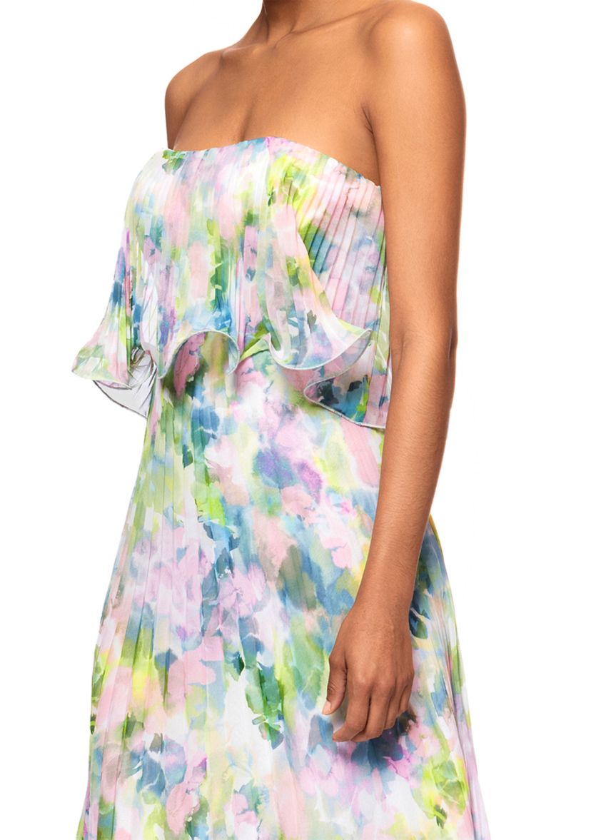 Womens Short Sleeve Watercolor Floral Chiffon Gown 